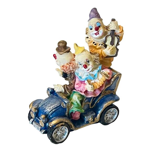 VTG Set (3) CIRCUS CLOWN FIGURINES 3" Tambourine Jalopy Car Toto Dog Cake Topper - Picture 3 of 8